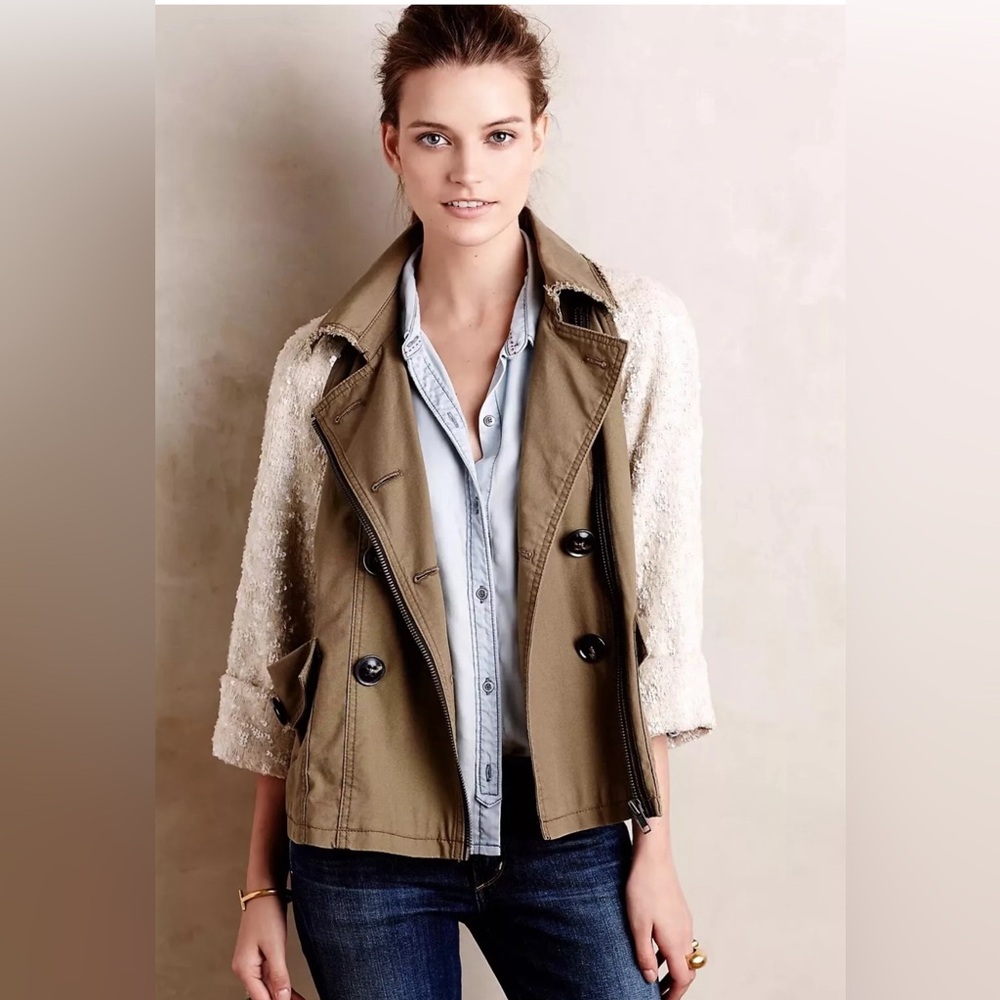 Women’s Two-Tone Jean Jacket - Olive with Cream Sleeves